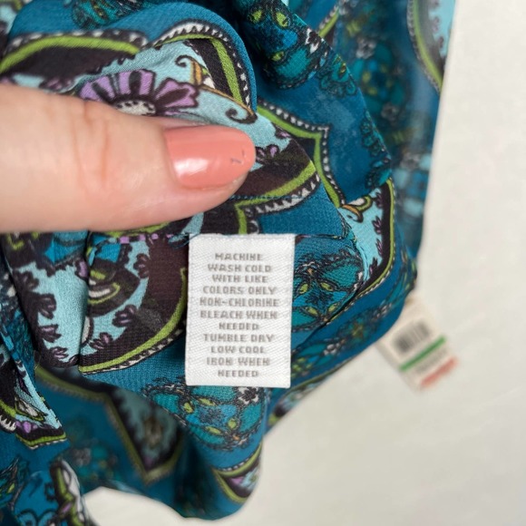 NWT Charter Club Teal V-Neck Button Up Tuxedo Pleated Blouse Tunic Large Petite - Picture 13 of 16